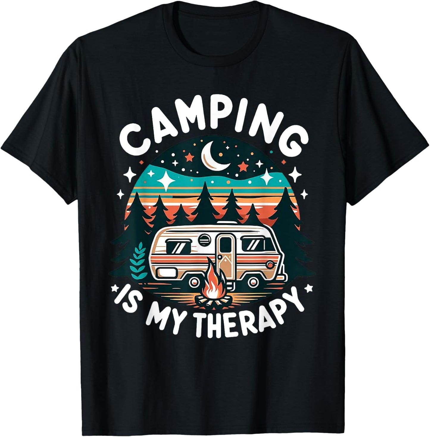 Vintage Camping Is My Therapy Family Adventure Outdoors T-Shirt - T-Shirt | Black