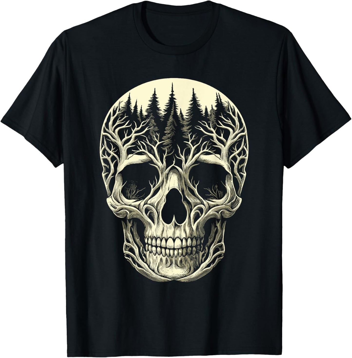 creepy Skull Forest skeleton Horror T-Shirt - T-Shirt | Black