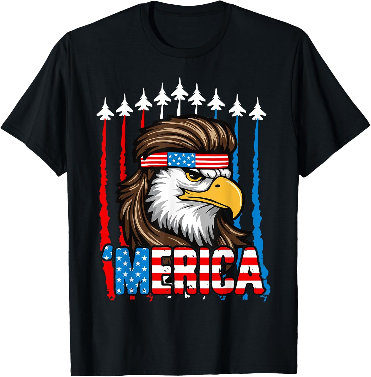 4th Of July Merica USA Flag Bald Eagle Patriotic Fighter Jet Kids Men T-Shirt - T-Shirt | Black