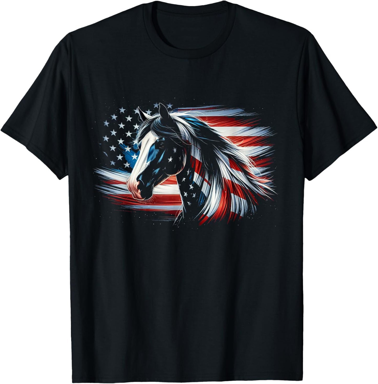 Vintage American Flag Horse Lovers 4th Of July Horse T-Shirt - T-Shirt | Black