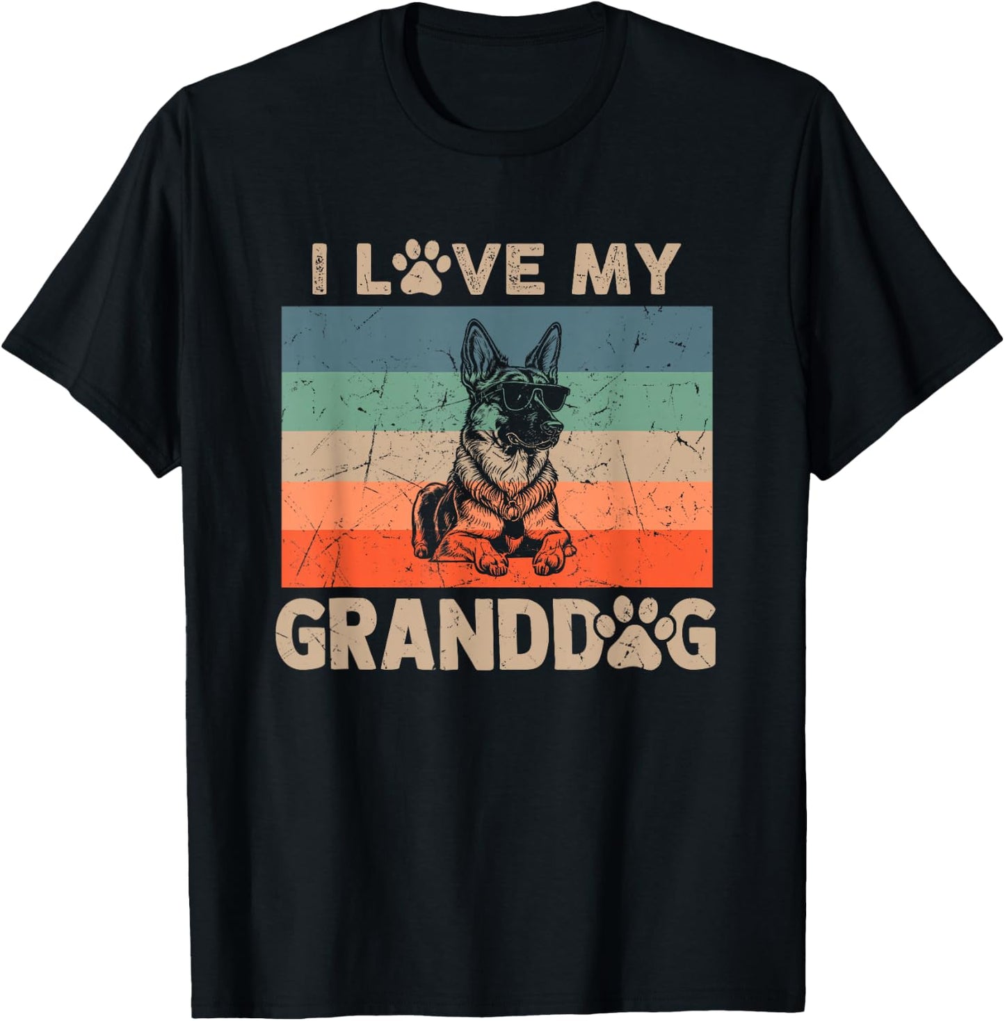 I Love My Granddog German Shepherd Grandma Grandpa Dog Paw T-Shirt - T-Shirt | Black
