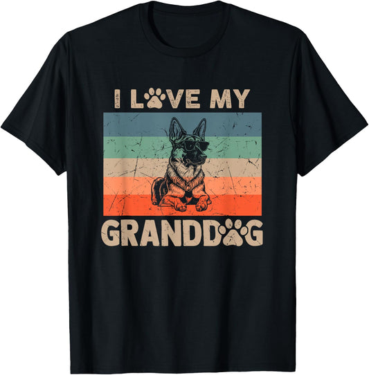 I Love My Granddog German Shepherd Grandma Grandpa Dog Paw T-Shirt - T-Shirt | Black