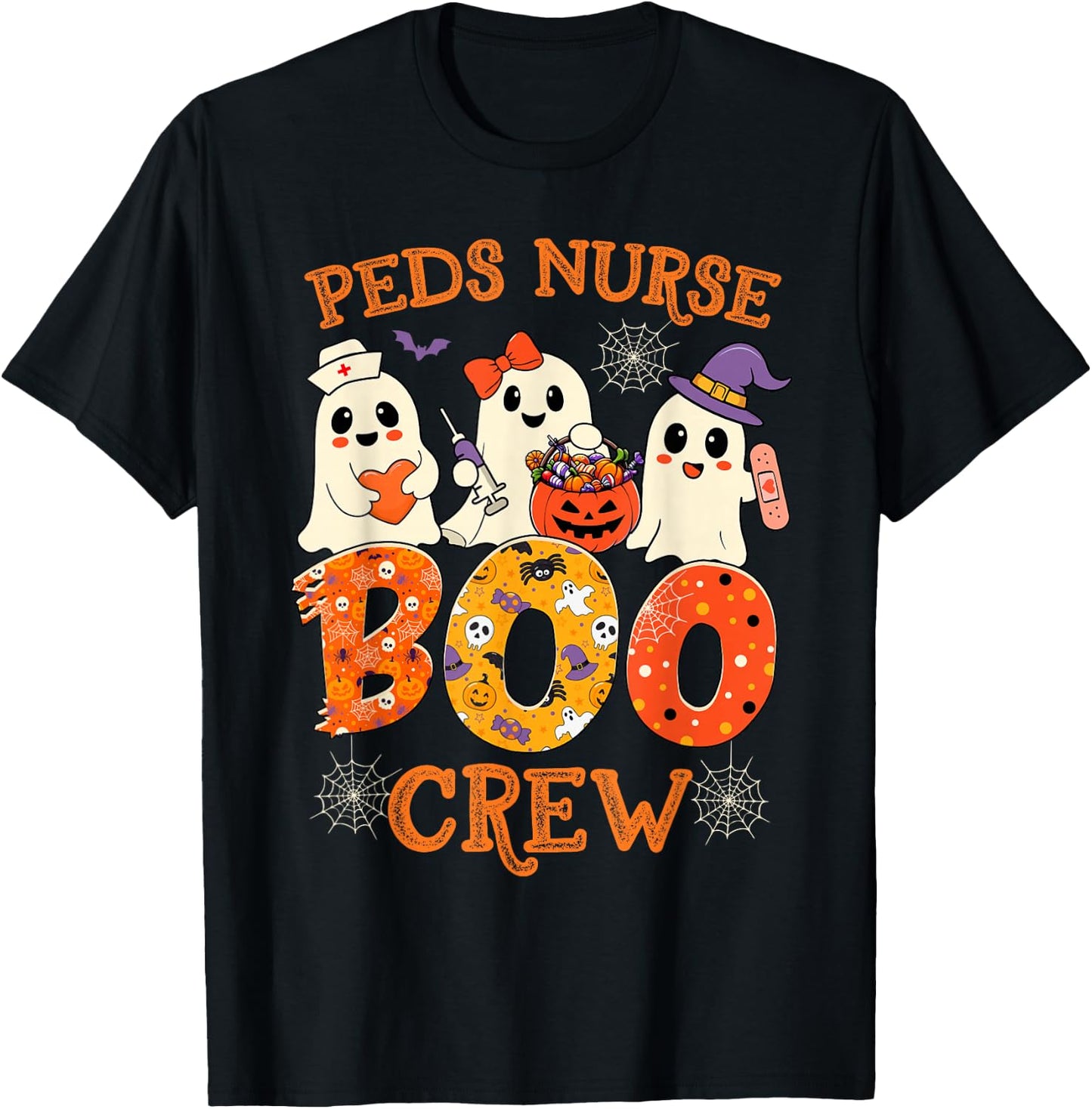 PEDS Nurse Boo Crew Funny Ghost Halloween Spooky Costume T-Shirt - T-Shirt | Black