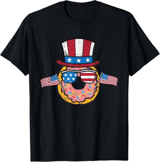 Donut American Flag 4th Of July Doughnut Patriotic USA T-Shirt - T-Shirt | Black