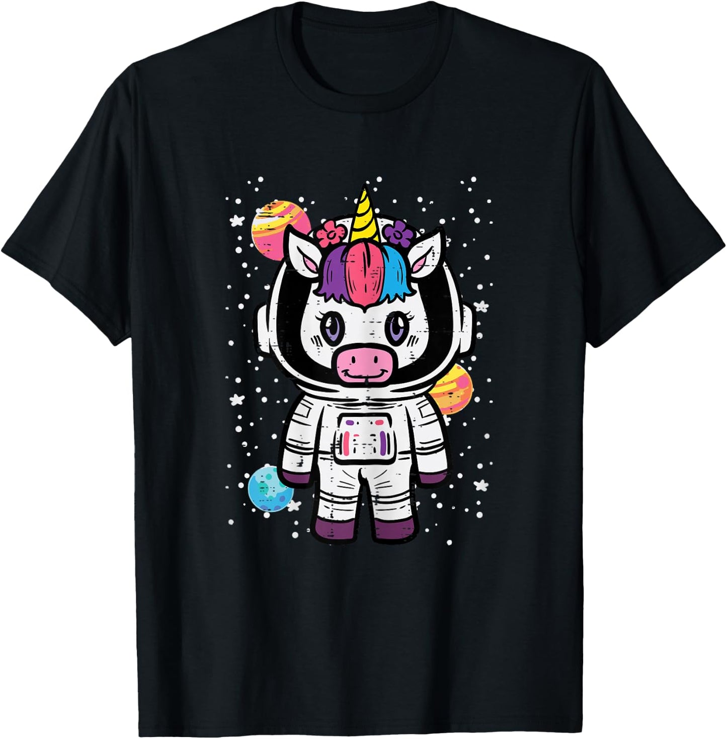Astronaut Unicorn Cute Space Galaxy Toddler Girls Kids Women T-Shirt - T-Shirt | Black