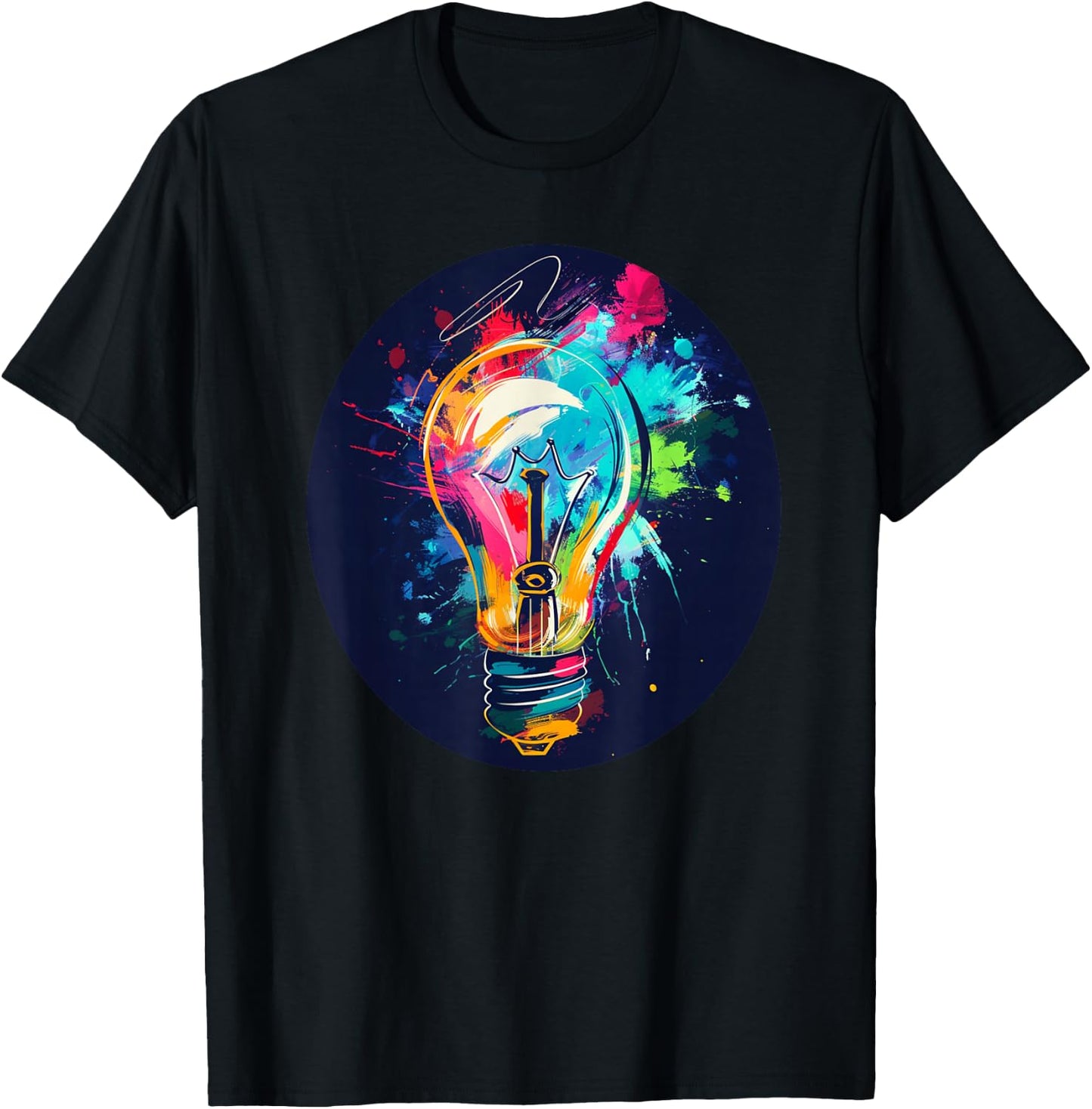 Funny Light Bulb Outfit -Adult , Black, Small, Short Sleeve, Graphic, Modern, Casual, Lightning Theme, Light Bulb Costume T-Shirt - T-Shirt | Black