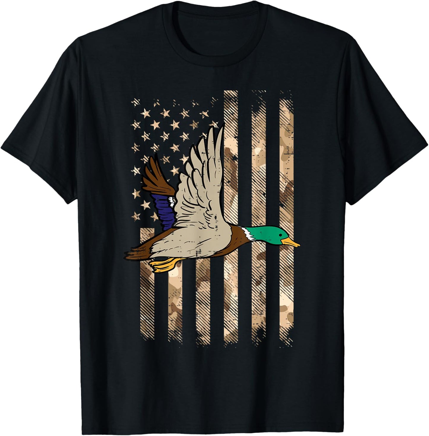 Duck Camo US Flag Vintage Patriotic Hunter Men Women Kids T-Shirt - T-Shirt | Black