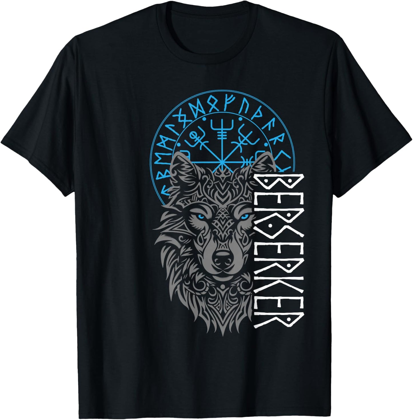 Berserker & Viking Compass - Nordic Wolf Design , Small, Black T-Shirt - T-Shirt | Black