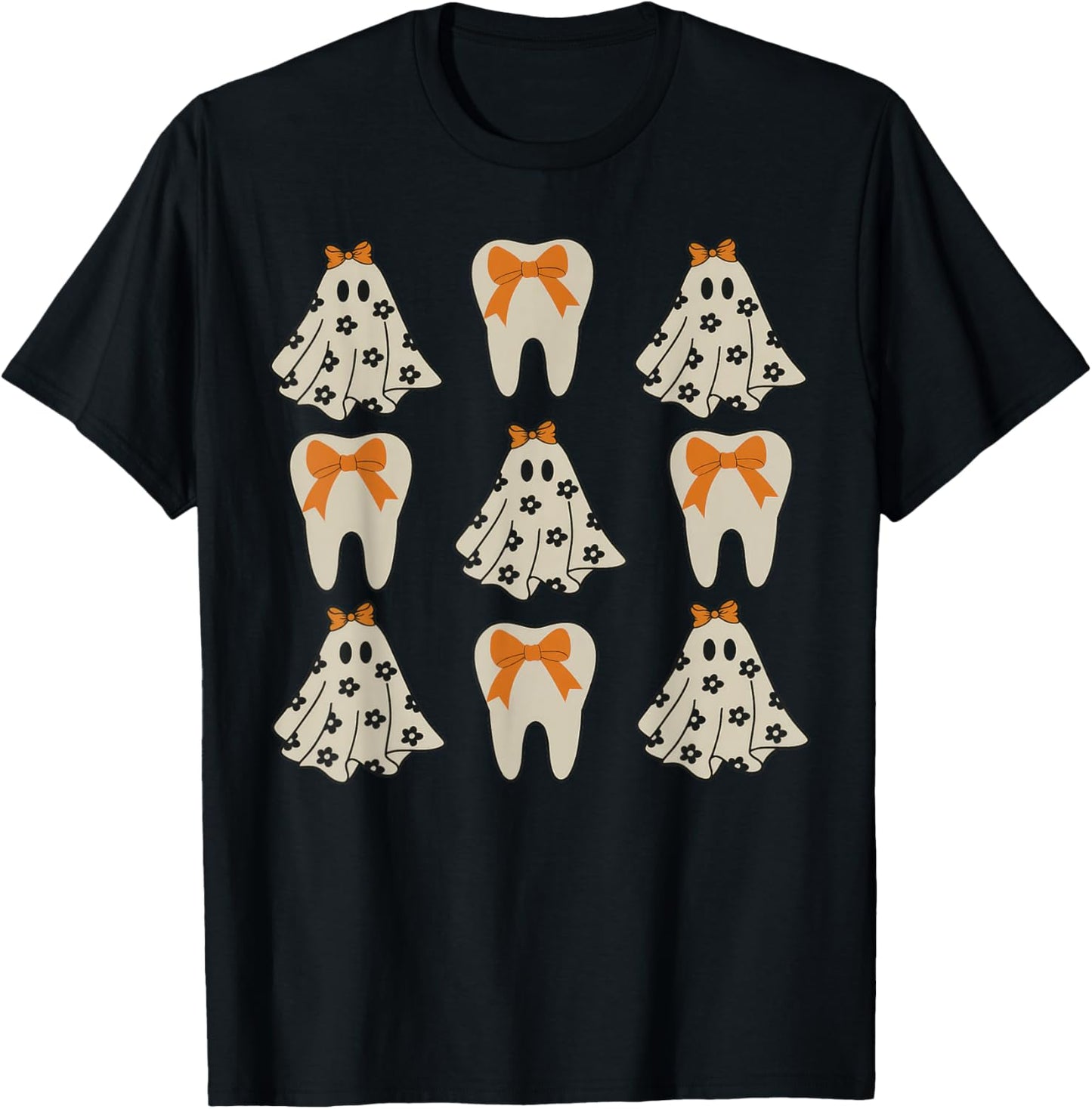 Floral Ghost Teeth Dental Dentist Halloween Costume T-Shirt - T-Shirt | Black