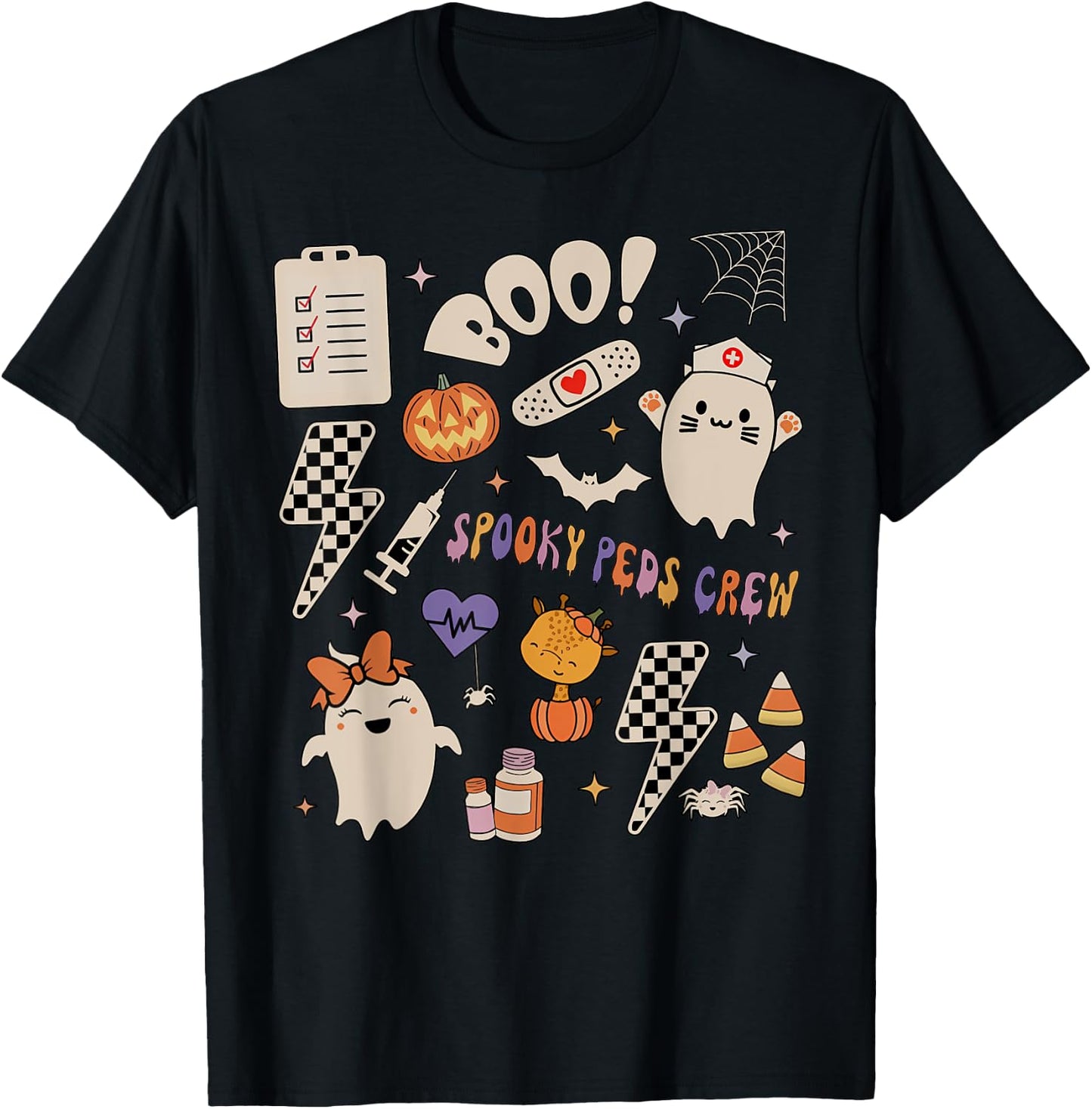 Boo Spooky PEDS Crew Ghost Pediatric Nurse Halloween T-Shirt - T-Shirt | Black