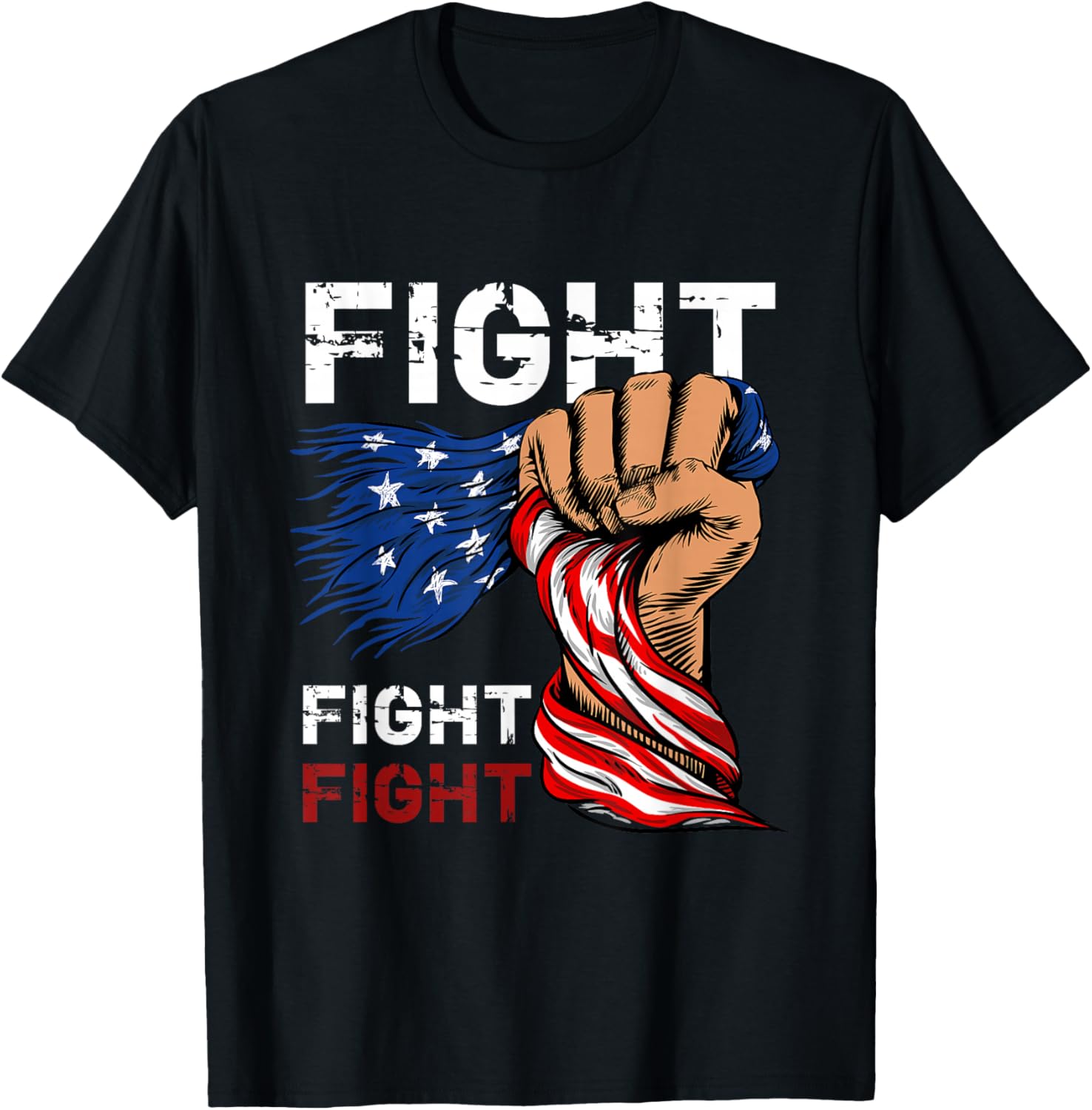 Fight Fight Fight American Flag Fist T-Shirt - T-Shirt | Black