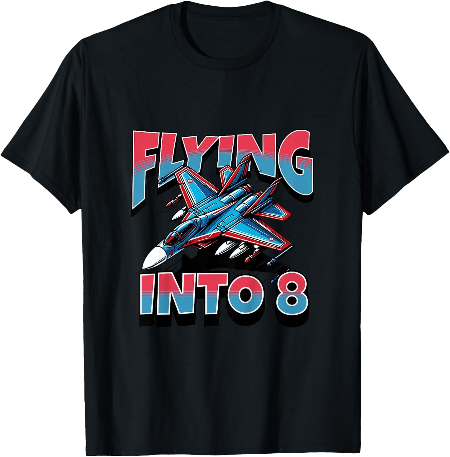 Jet Fighter Flying Into 8 Year Old 8th Birthday Boy T-Shirt - T-Shirt | Black