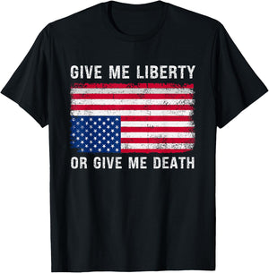 Upside Down American Flag Give Me Liberty Adult USA Freedom T-Shirt - T-Shirt | Black