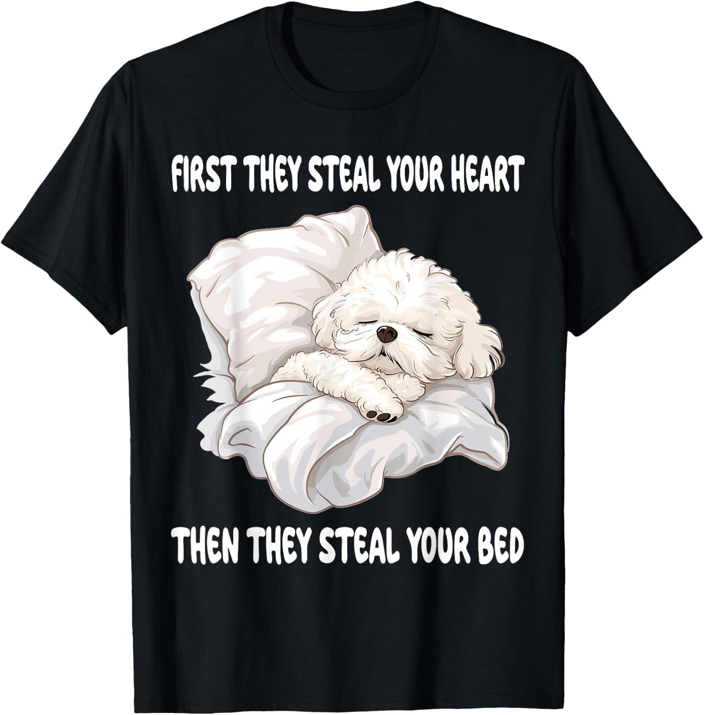 Bichon Frise Sleeping Pajamas Nightgown T-Shirt - T-Shirt | Black
