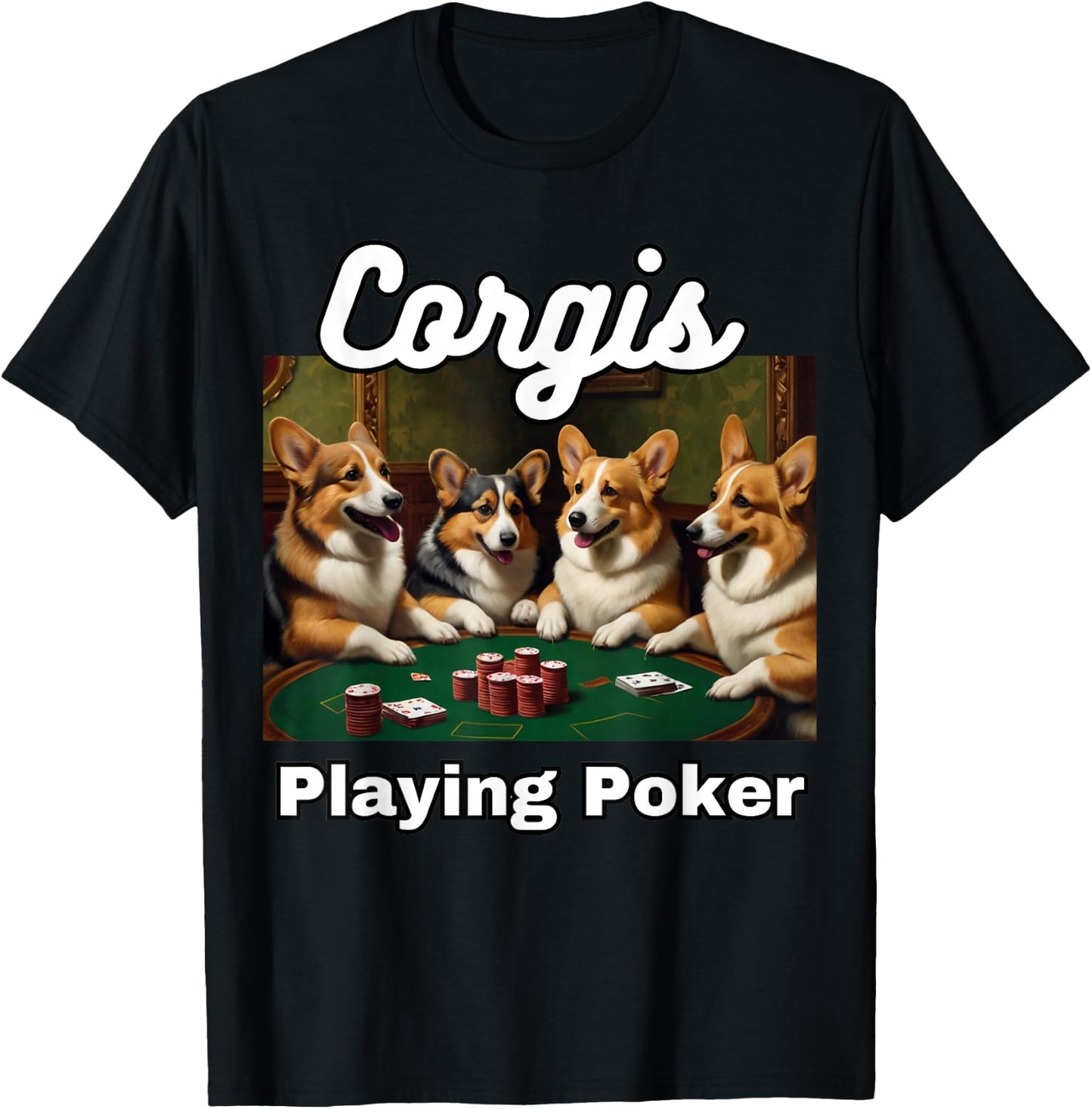 Dogs Playing Poker Corgis Dog Welsh Corgi T-Shirt - T-Shirt | Black