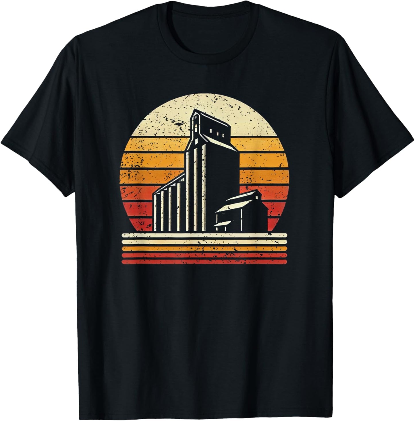 Rustic Grain Elevator - Retro Sunset Gifts for Farmers T-Shirt - T-Shirt | Black