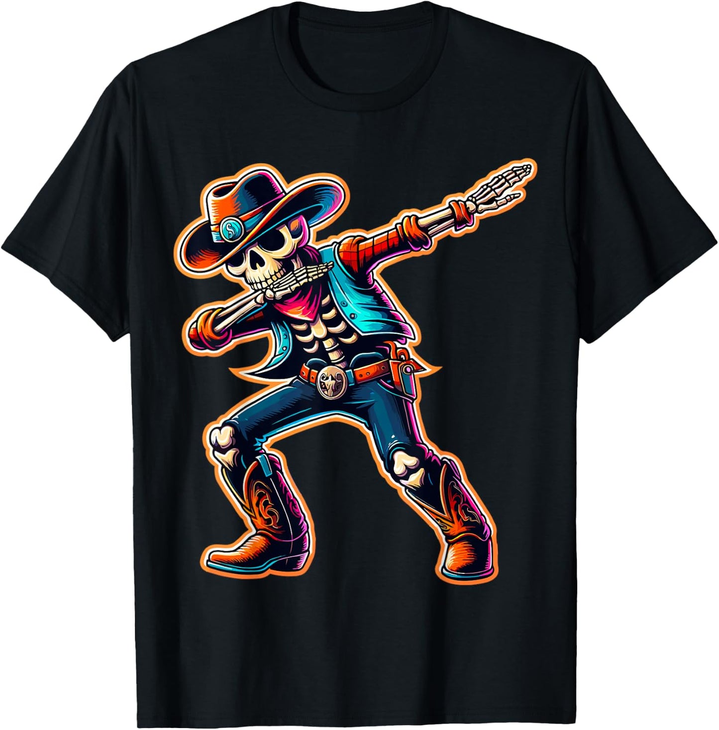 Magical and Funny Cowboy Gifts Cowboy Dabbing Skeleton Halloween Western T-Shirt - T-Shirt | Black
