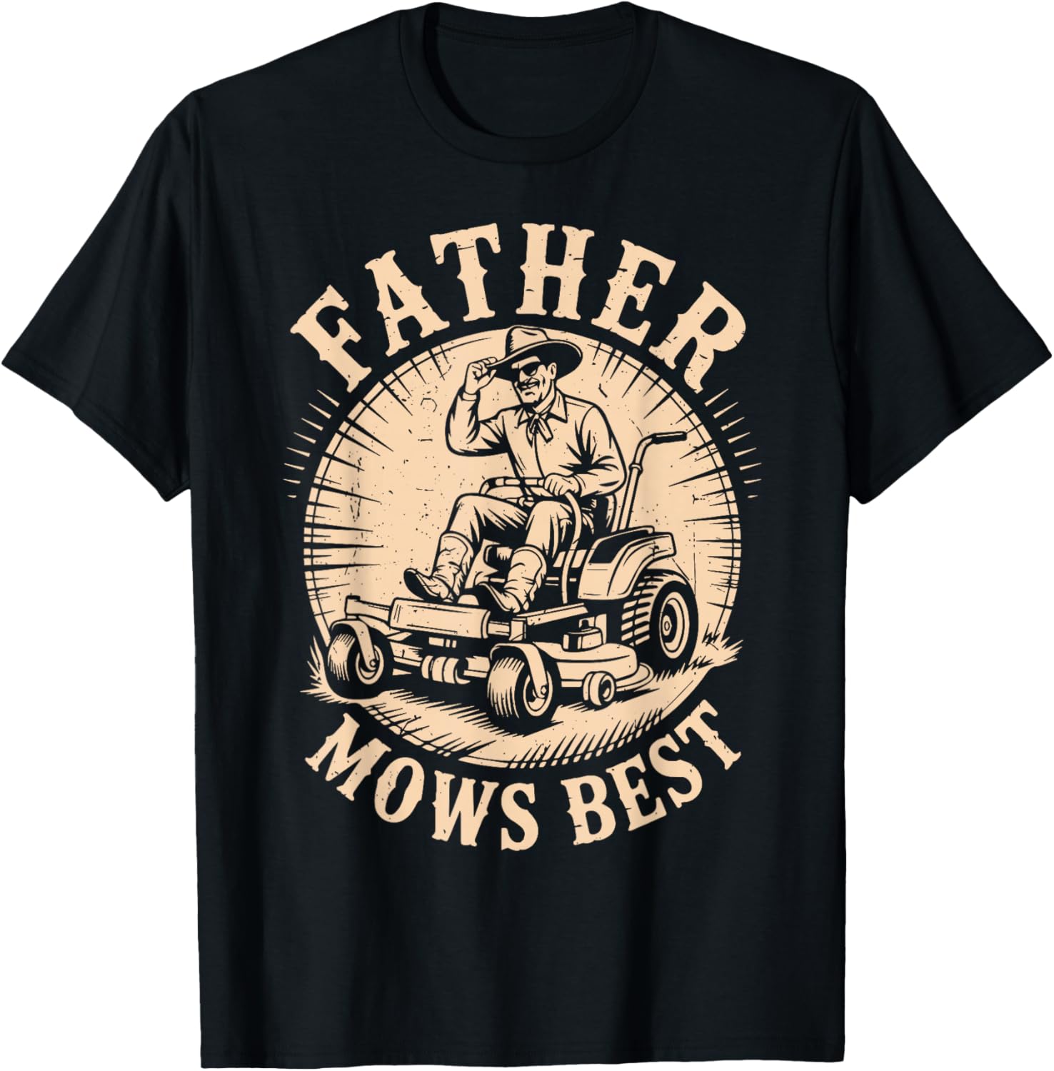 Father Mows Best Zero-Turn Lawn Mower Dad Father Day Gift T-Shirt - T-Shirt | Black