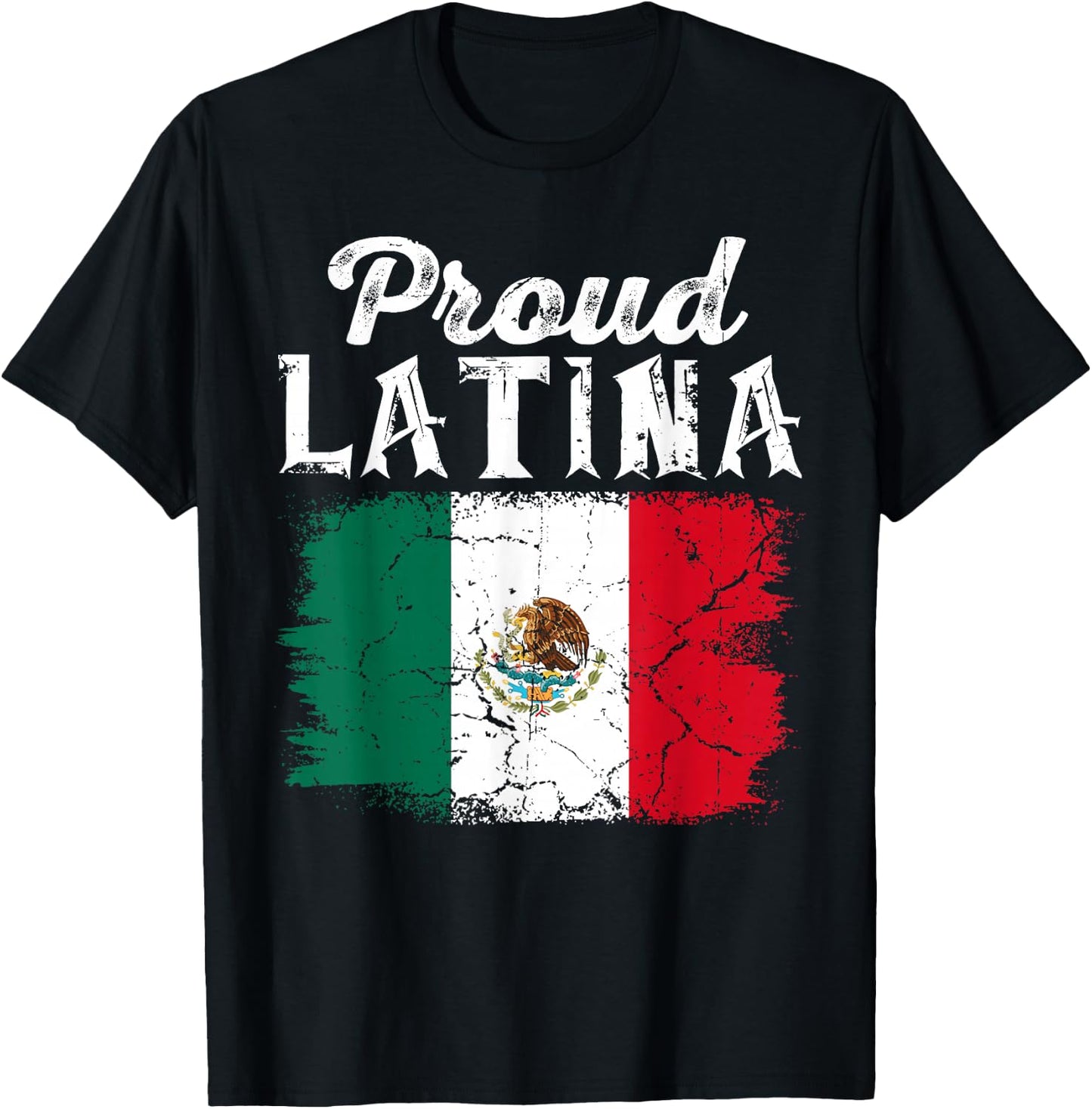 Proud Latina Mexico Hispanic Heritage Month Mexican Flag T-Shirt - T-Shirt | Black