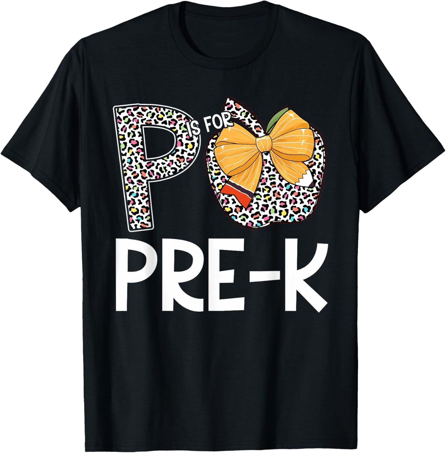 P Is For Pre-K Teacher Leopard Apple Back To School T-Shirt - T-Shirt | Black