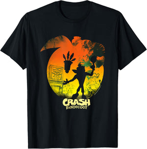 Crash Bandicoot & Aku Aku Silhouettes Distressed , Small, Black T-Shirt - T-Shirt | Black