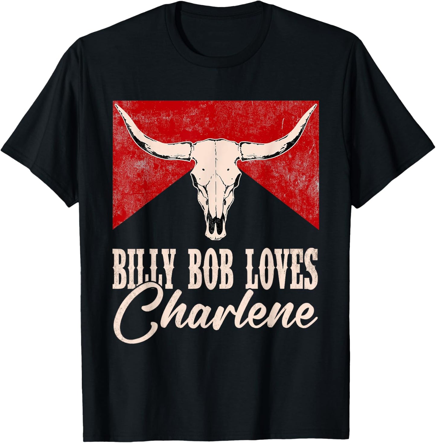 Billy Bob Loves Charlene Western Bull-Skull Retro T-Shirt - T-Shirt | Black