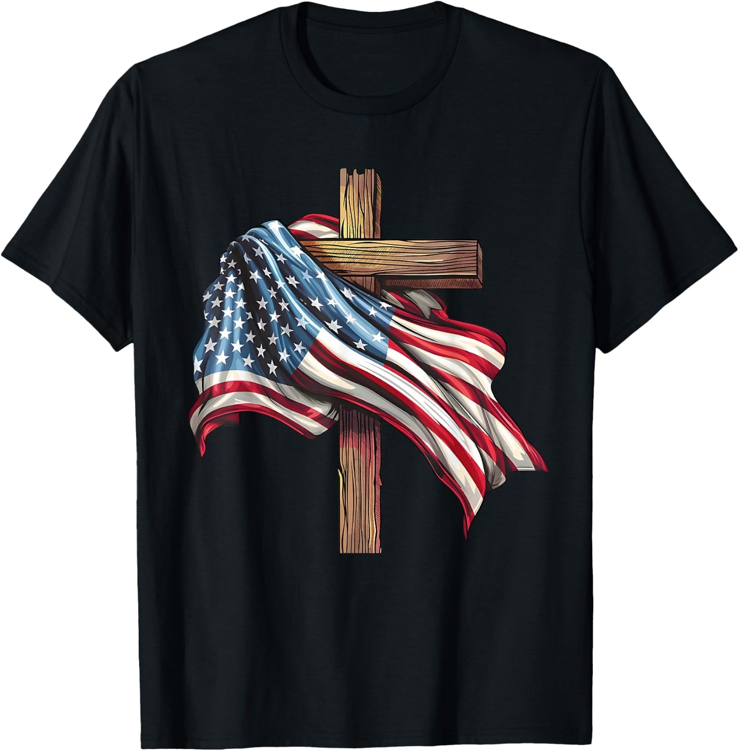 Jesus Christ Stars & Stripes American Patriotic 4th Of July T-Shirt - T-Shirt | Black
