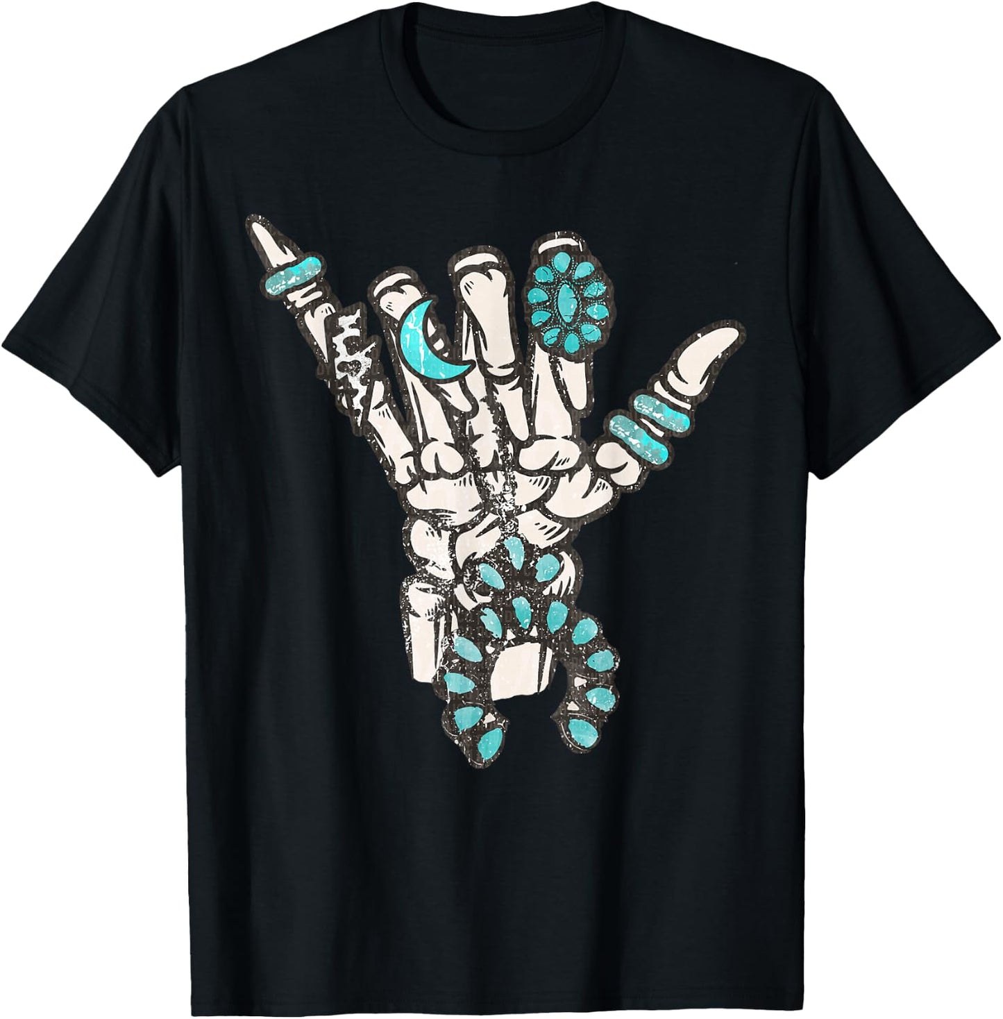 Western Turquoise Rings Skeleton Hands Cowgirl T-Shirt - T-Shirt | Black