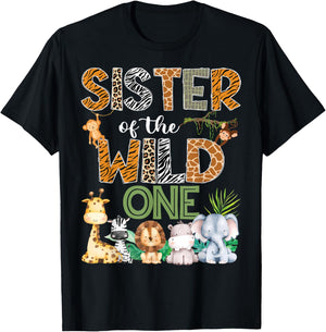Sister Of The Wild One 1St Birthday Safari Zoo Jungle T-Shirt - T-Shirt | Black