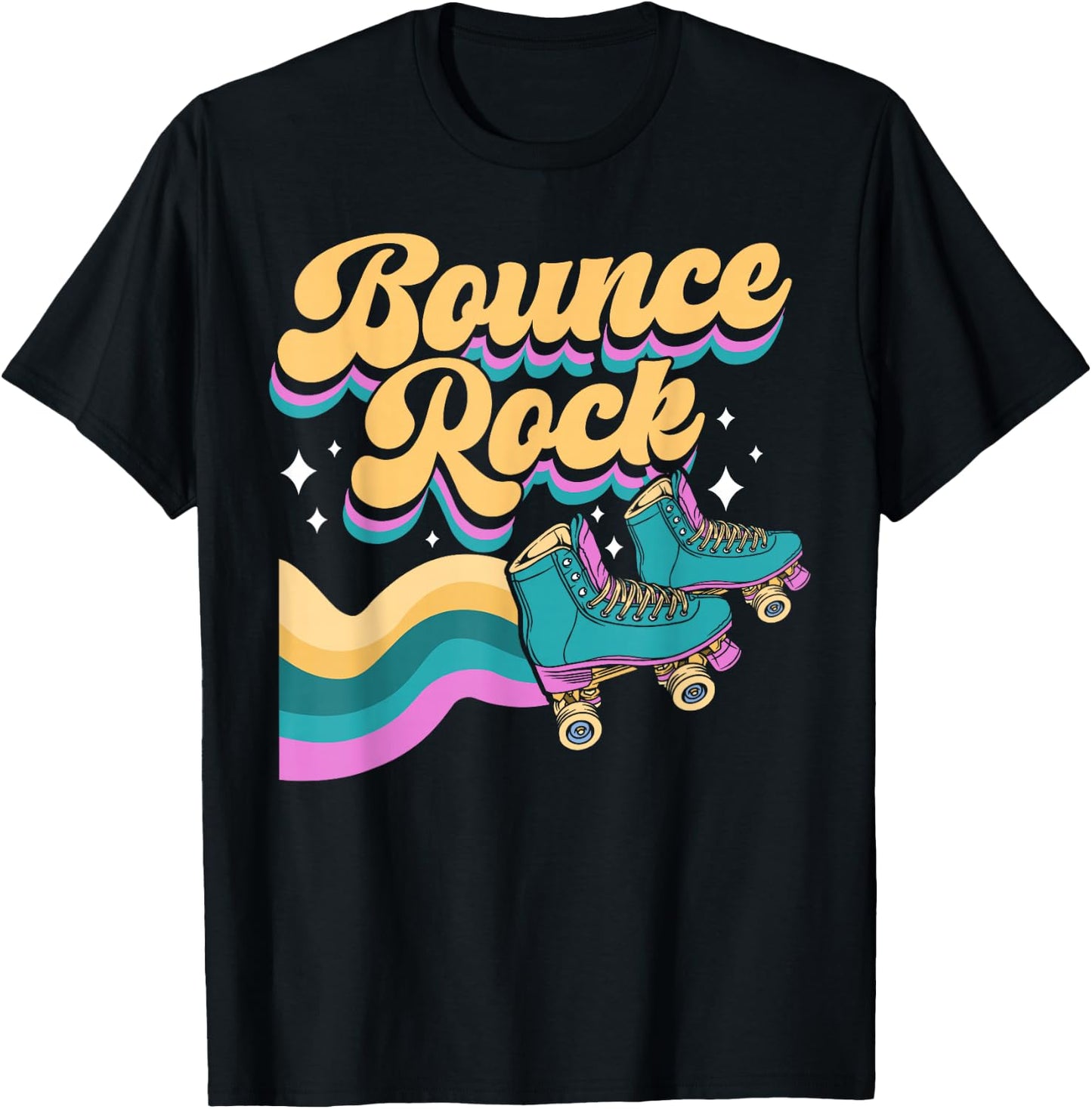 Cool Roller Skating Skate Girl 1970s Retro Bounce Rock T-Shirt - T-Shirt | Black