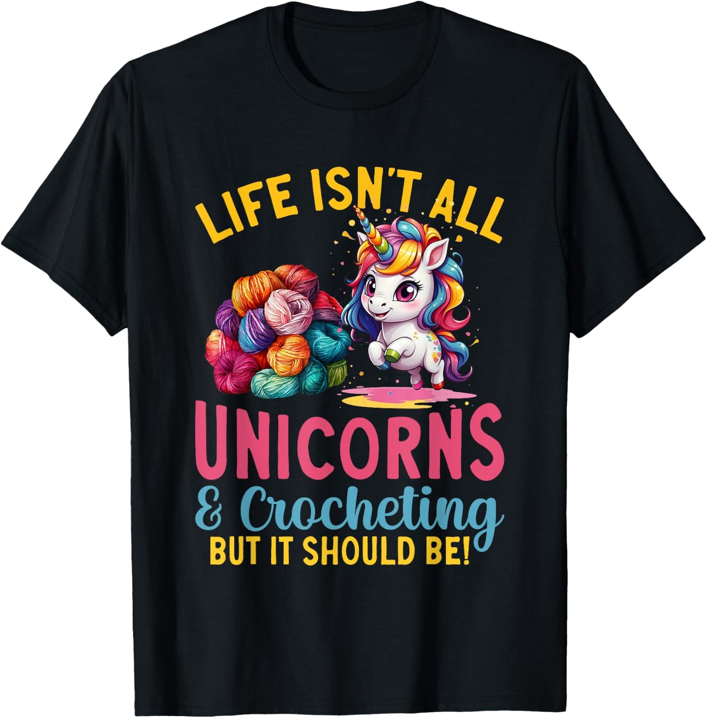 Crocheting Unicorn Crocheter Crochet T-Shirt - T-Shirt | Black