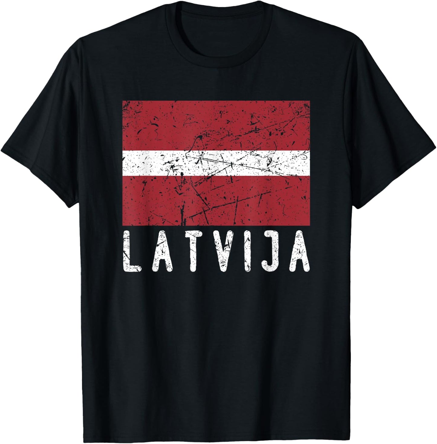 Latvian Flag Of Latvija Distressed Men Women Kids Latvia T-Shirt - T-Shirt | Black