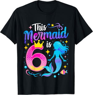 6 Year Old This Mermaid Is 6th Birthday Girl T-Shirt - T-Shirt | Black