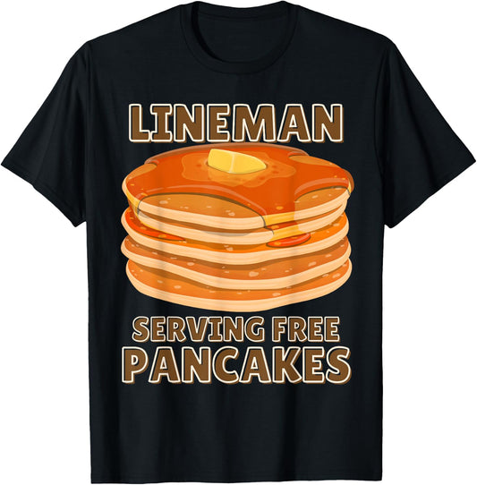 Lineman Serving Free Pancakes Football OL or DL -Adults, -Kids Black Small Modern U-Neck Short Sleeve T-Shirt - T-Shirt | Black