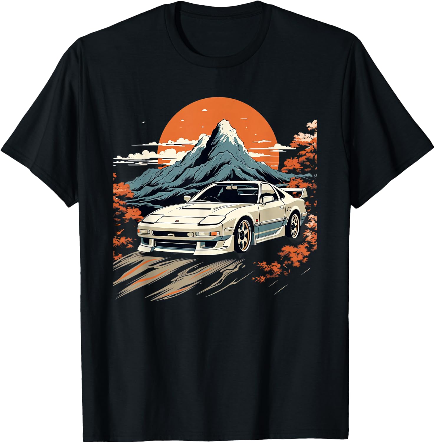 Retro Japanese Drift Car Racing Mount Fuji Sunset Scene T-Shirt - T-Shirt | Black