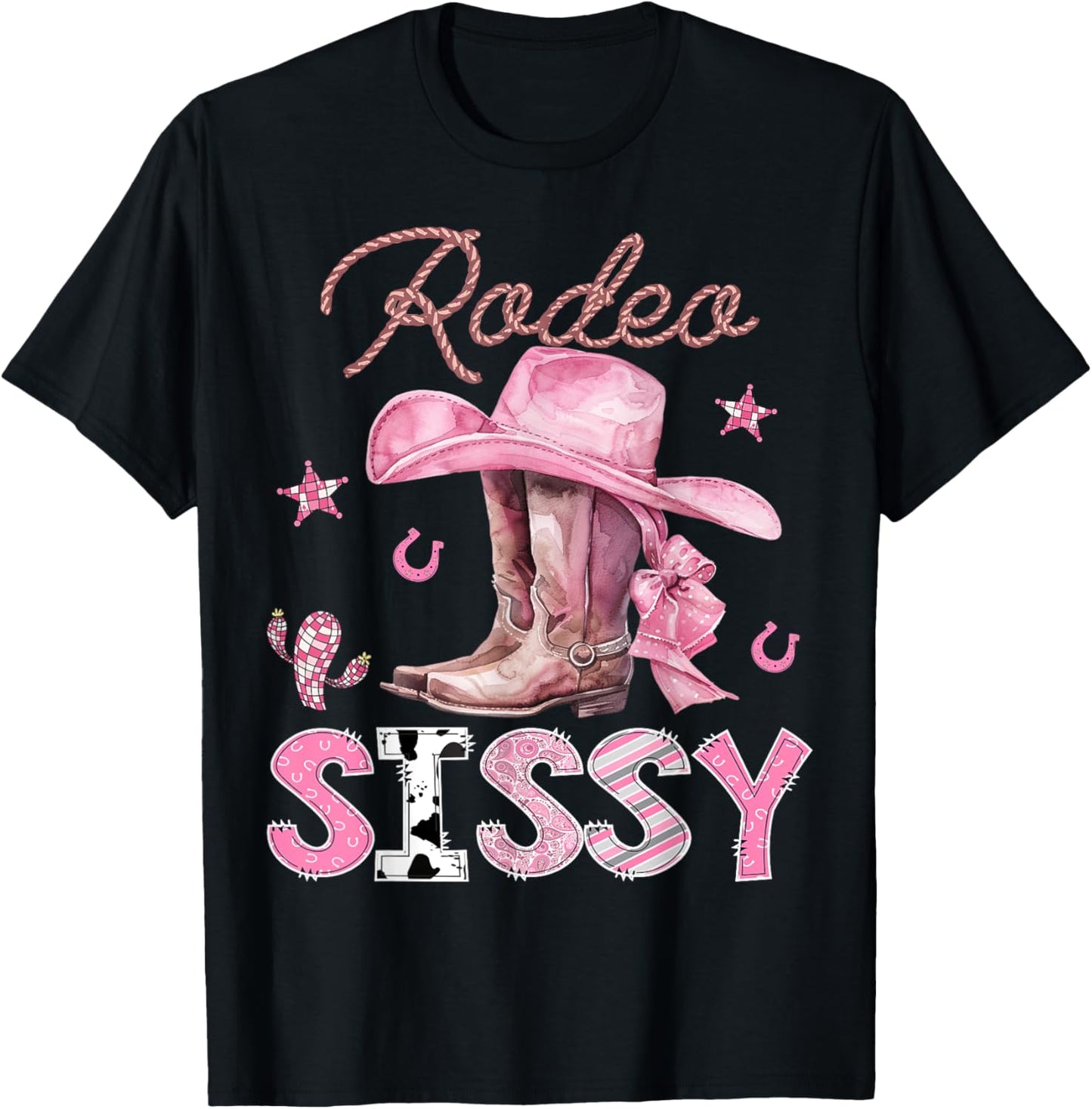 Rodeo Sissy Pink Boots Coquette CowGirl Birthday Party T-Shirt - T-Shirt | Black