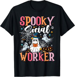 Groovy Retro Ghost Spooky Social Worker Halloween Costume T-Shirt - T-Shirt | Black