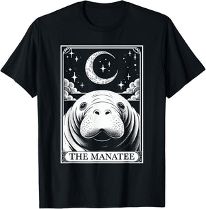 Tarot Card Vintage Crescent Moon Manatee Sea Animal Lovers T-Shirt - T-Shirt | Black