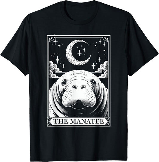 Tarot Card Vintage Crescent Moon Manatee Sea Animal Lovers T-Shirt - T-Shirt | Black
