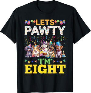 Lets Pawty Im 8 Pawsome Birtday Dog Party T-Shirt - T-Shirt | Black