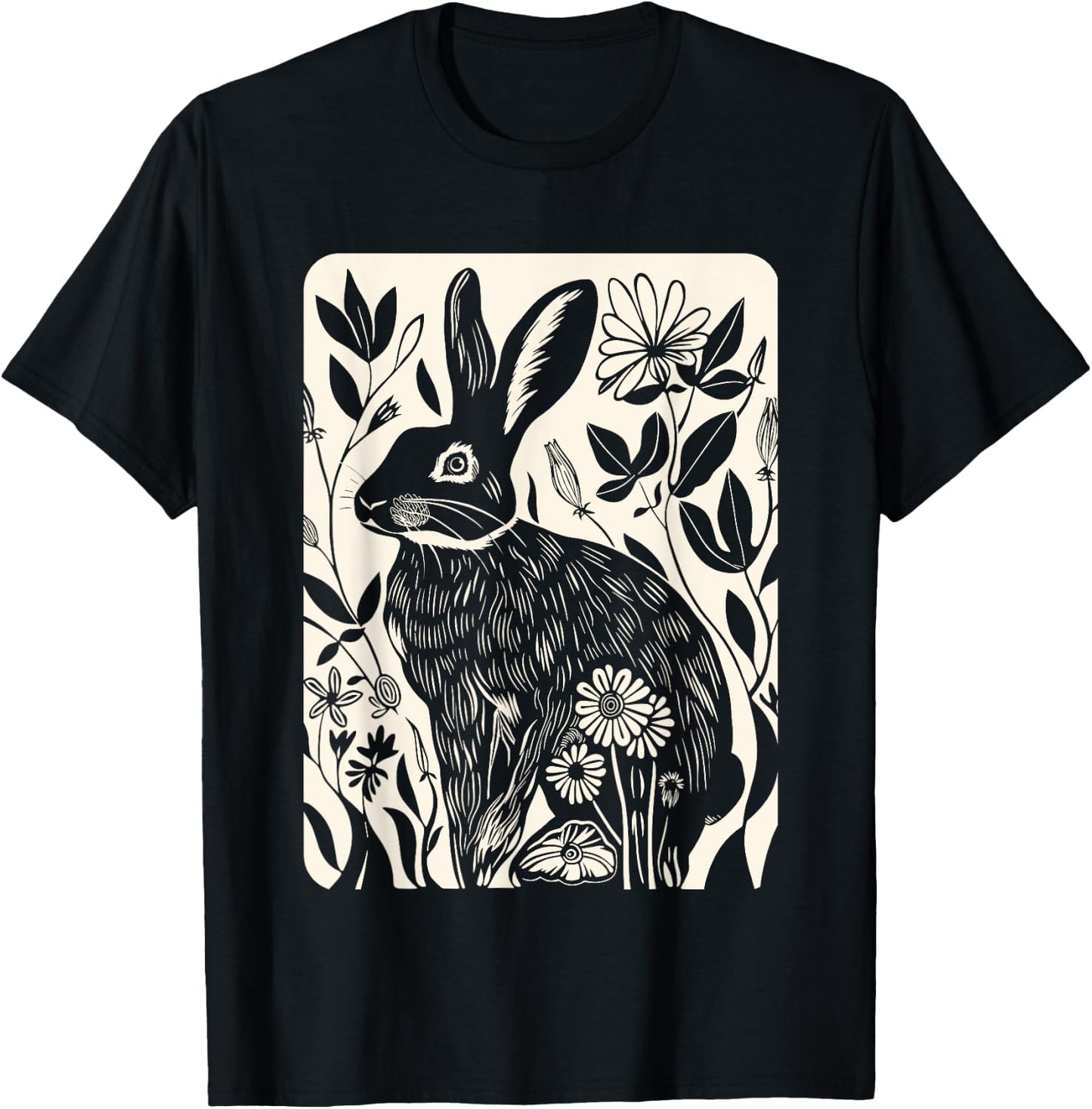 Easter Rabbit Flowers Nature Bunny Lovers, Women, Girls T-Shirt - T-Shirt | Black