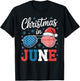 Christmas In June Sunglasses Santa Hat US Flag Vacation T-Shirt - T-Shirt | Black