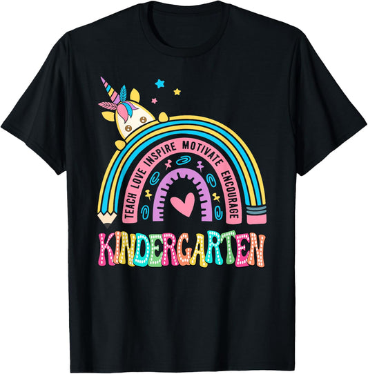 Kindergarten Unicorn Rainbow First Day Of School T-Shirt - T-Shirt | Black