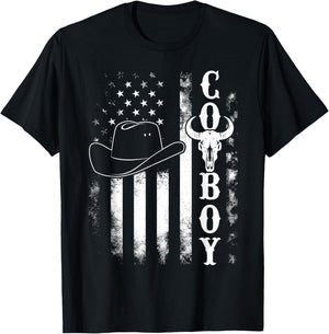 Western Country Men Teen Boy Kid Rodeo Southern Retro Cowboy T-Shirt - T-Shirt | Black