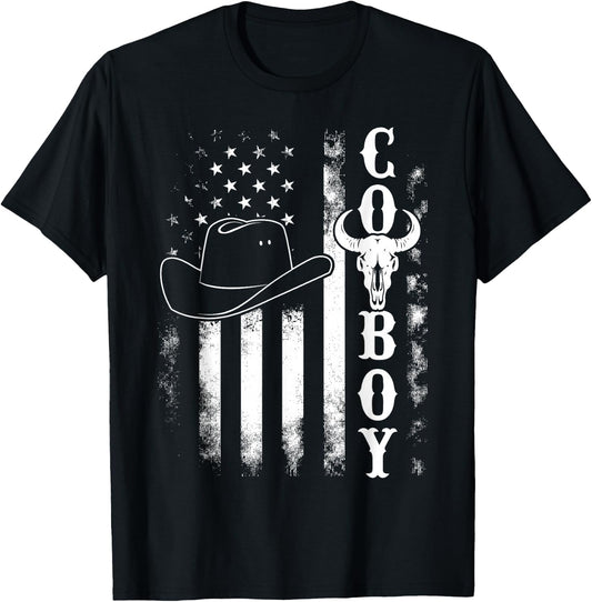 Western Country Men Teen Boy Kid Rodeo Southern Retro Cowboy T-Shirt - T-Shirt | Black