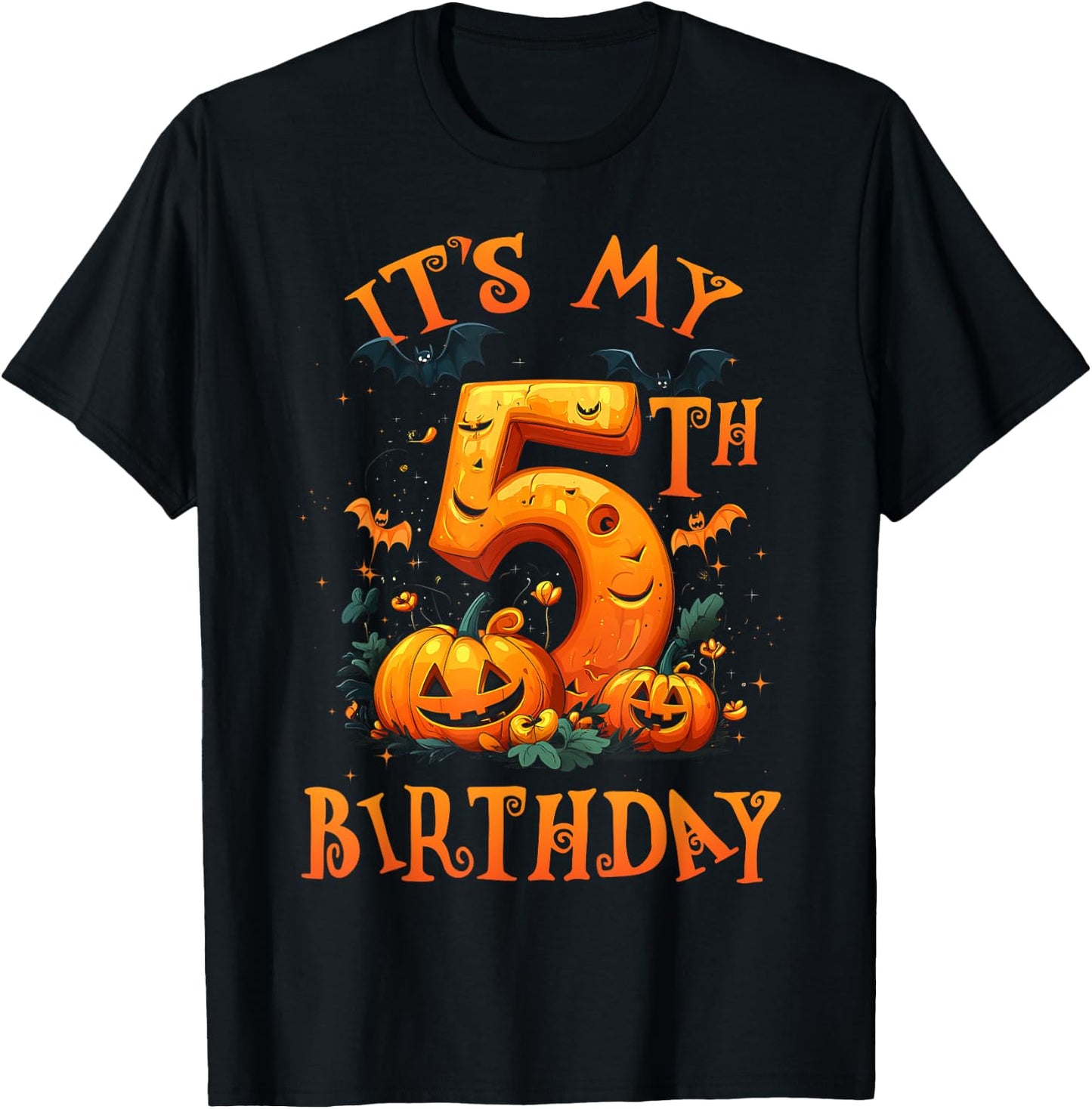 Boo It's My 5th Birthday Halloween Pumpkin 5 Years Old T-Shirt - T-Shirt | Black