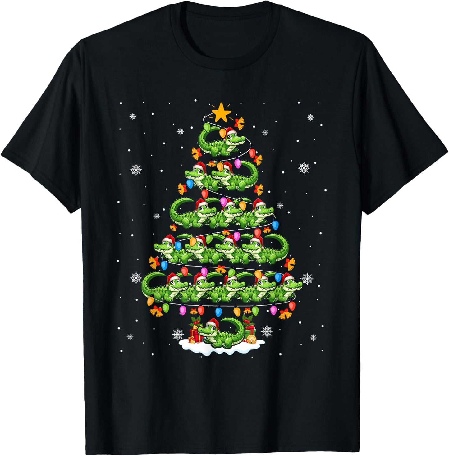 Group Santa Alligators As Christmas Tree Colorful Lights T-Shirt - T-Shirt | Black