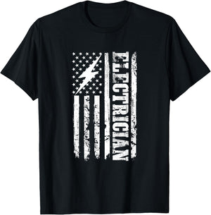 USA American Flag Electrician Lineman Electrical Worker Watt T-Shirt - T-Shirt | Black