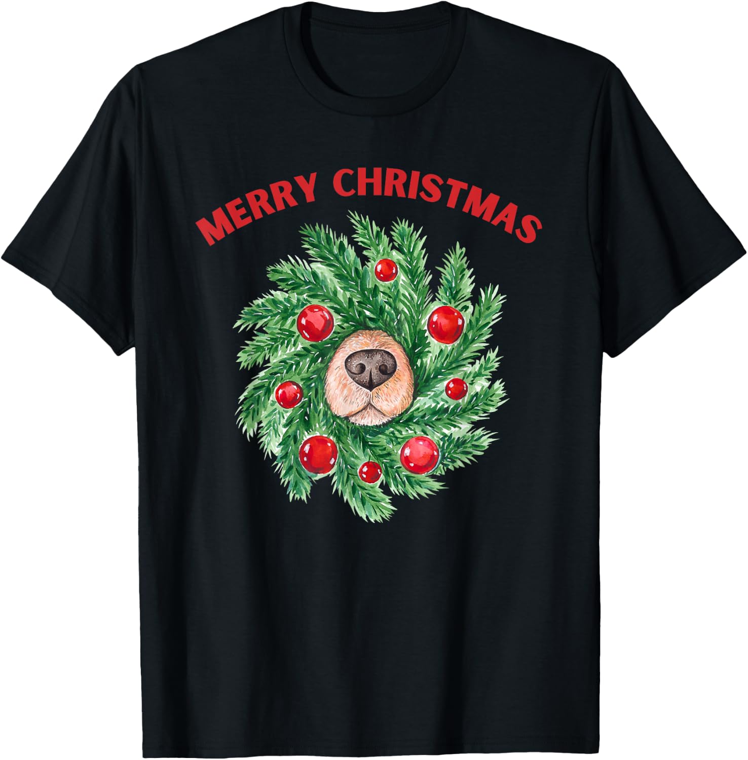 HeadOverHeels For Dogs Comfort Collection & Gear Cute Merry Christmas Wreath Dog Nose T-Shirt - T-Shirt | Black