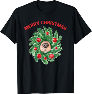 HeadOverHeels For Dogs Comfort Collection & Gear Cute Merry Christmas Wreath Dog Nose T-Shirt - T-Shirt | Black
